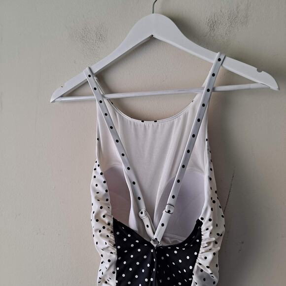 Talbots Miraclesuit One Piece Swimsuit High Neck Mixed Dot Black & White Size 16 - Picture 8 of 15